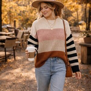 Harper Heritage Colorblock Sweater Womens Small Striped Sleeve Boho Knit